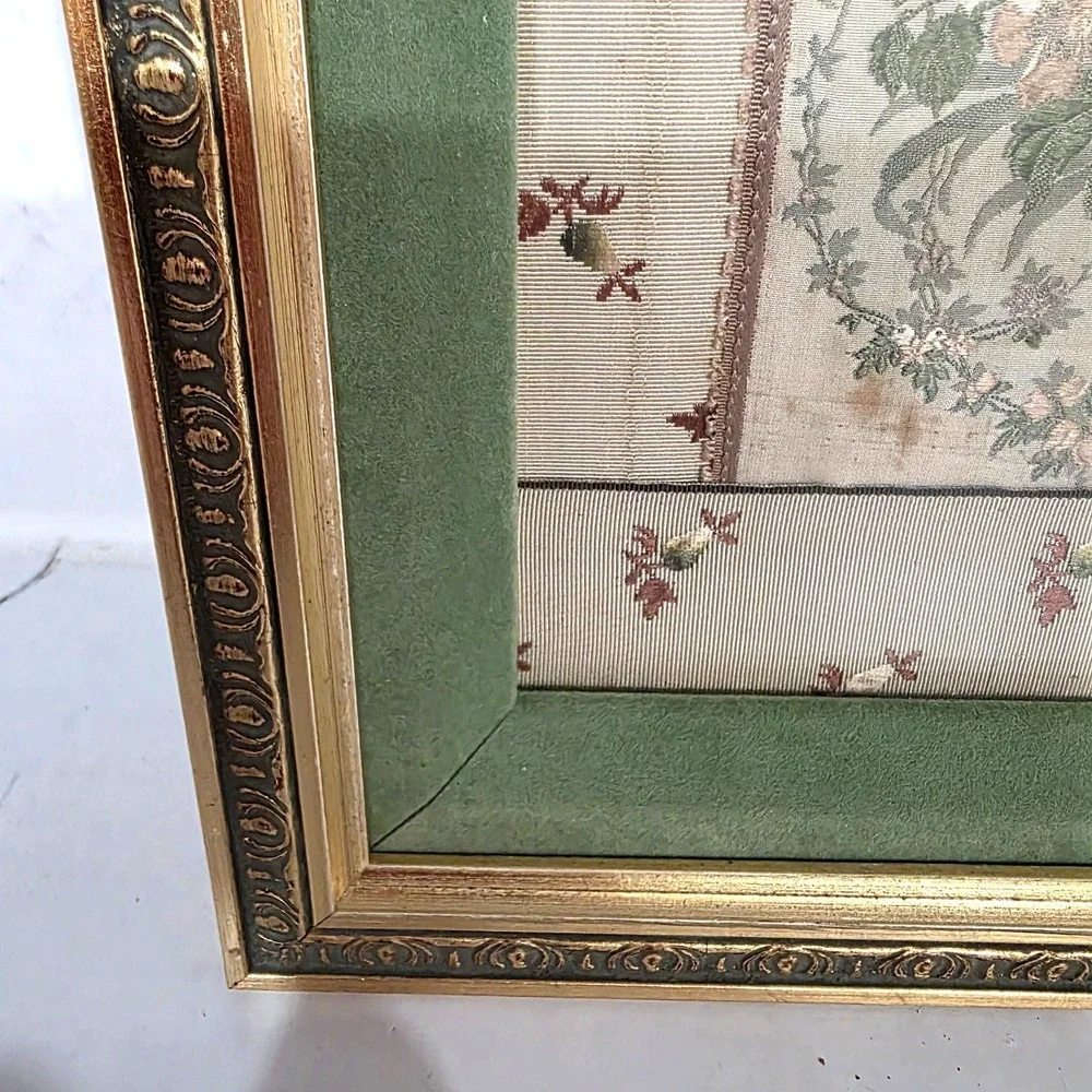 1855 Woven Silk Textile Empress Eugenie & Napoleon III Paris World's Fair Framed